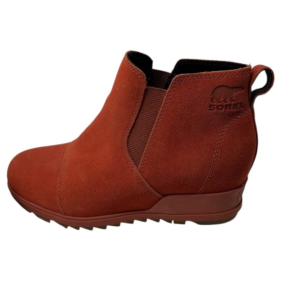 Sorel Evie Wedge Suede Ankle Pull On Boots Burnt Orange Waterproof - Picture 9 of 13